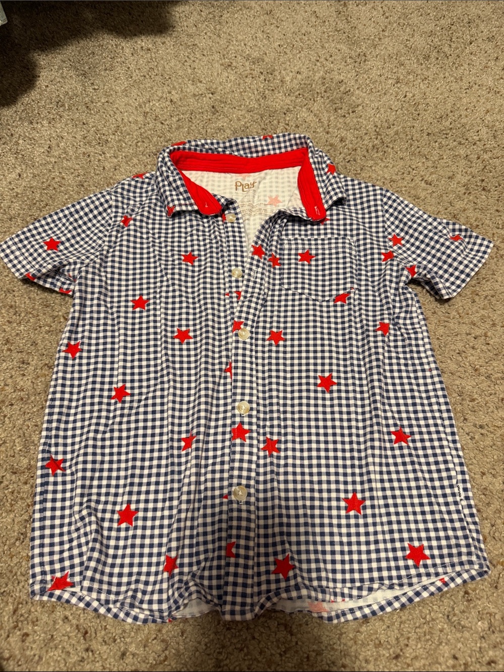Little Sleepies Navy Gingham Button-Down Shirt with Red Star Print Boys 7